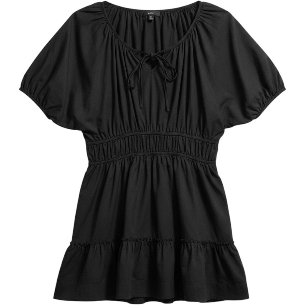 J.Crew XL Mini Dress Black Smocked Waist Puff‎ Sleeve Cotton Cottagecore Tunic